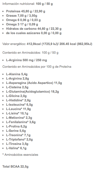 Informacion nutricional recovery drink 226ers chocolate